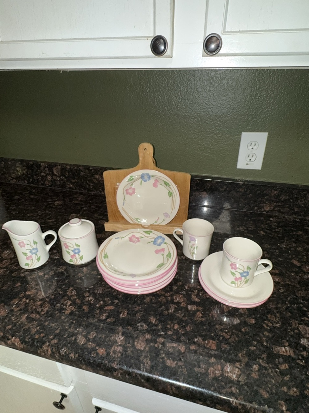 Pastel Floral Dinnerware Set with Pink Trim - 12 Pieces